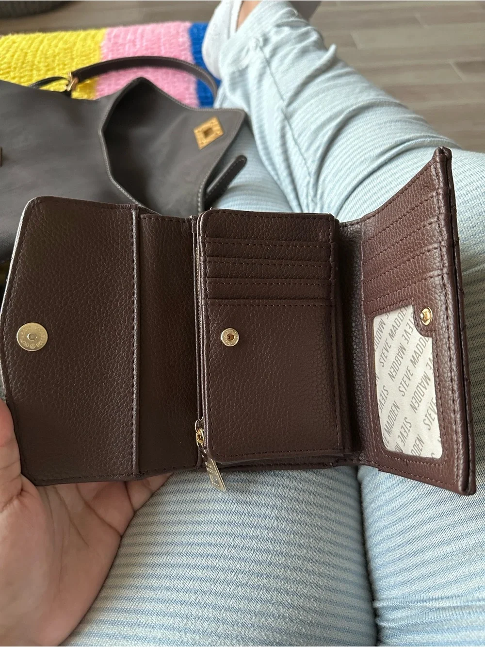 Steve Madden Quilted Dark Brown Wallet with Gold Logo
